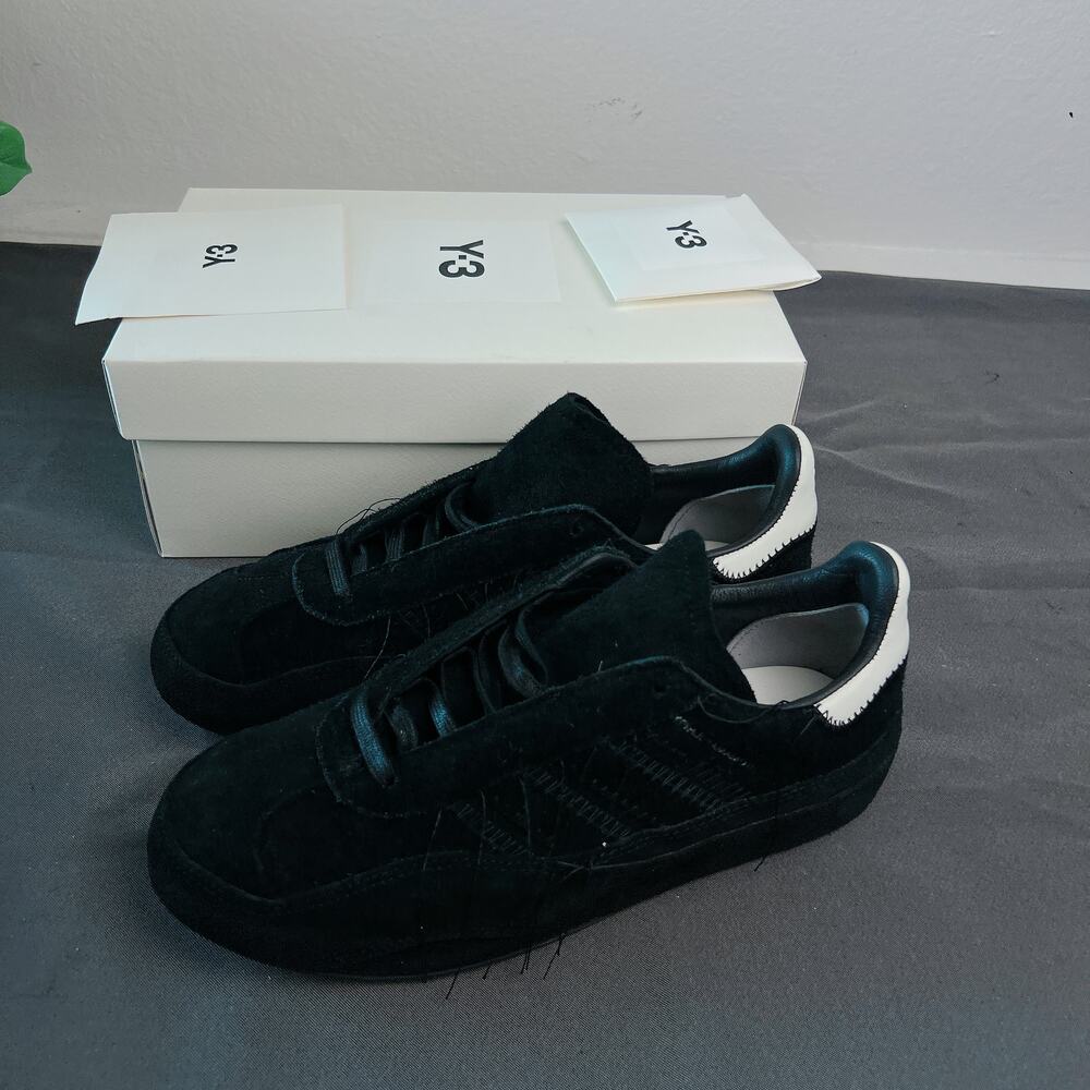 Y-3 Suede Black Sneakers with White Heel